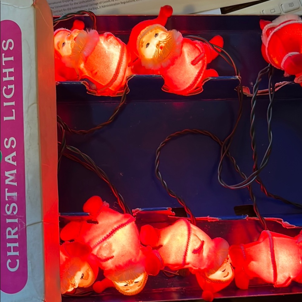 Vintage Radiant felted pipe cleaner Festive Santa Christmas Lights